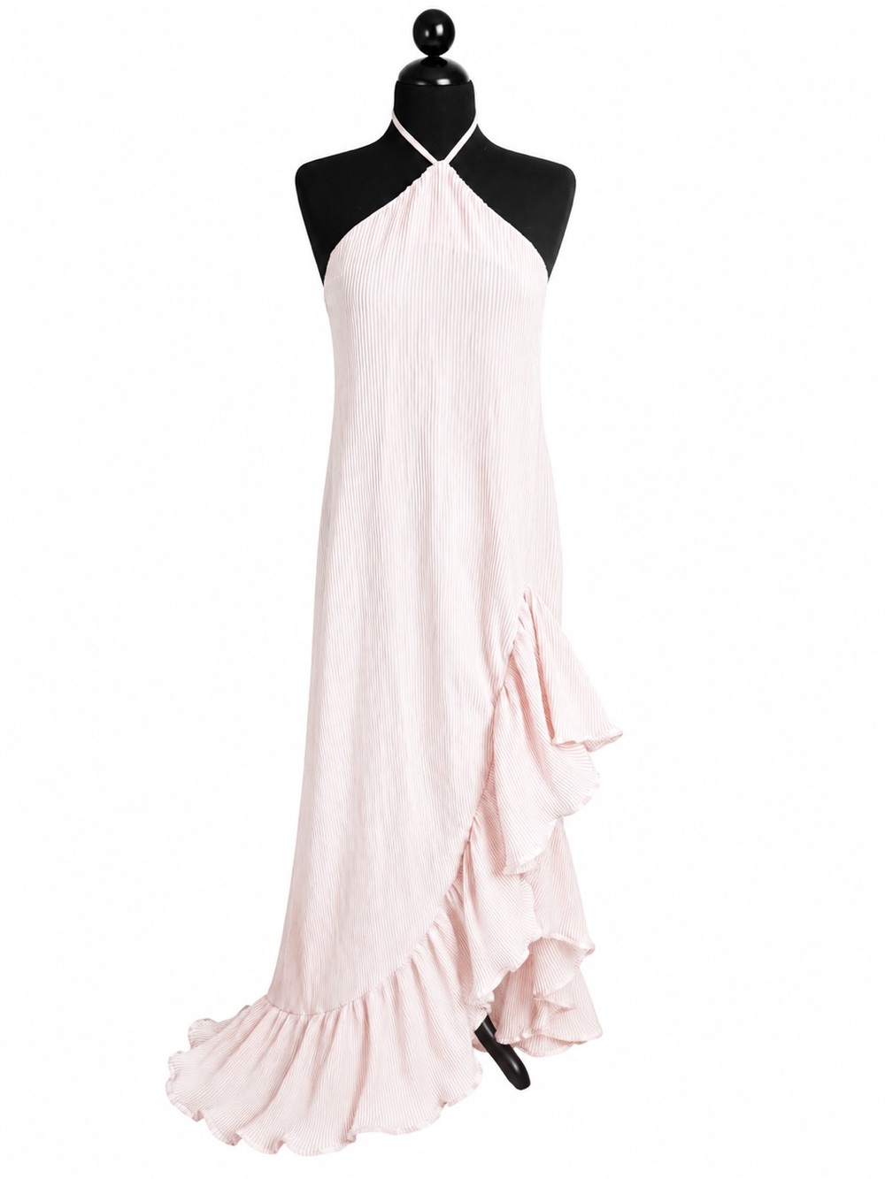 NWT Pretty Little Thing Sleeveless Ruffle Halter Maxi Dress in Blush
